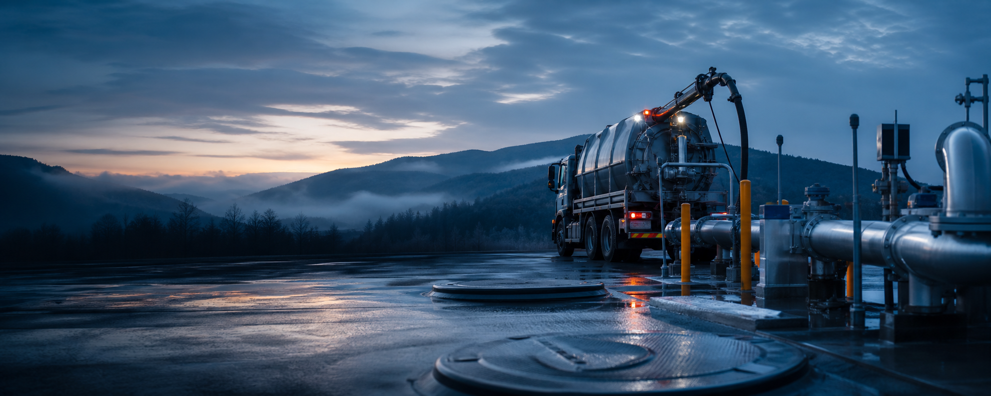 Professional septic service truck at an East Tennessee property
